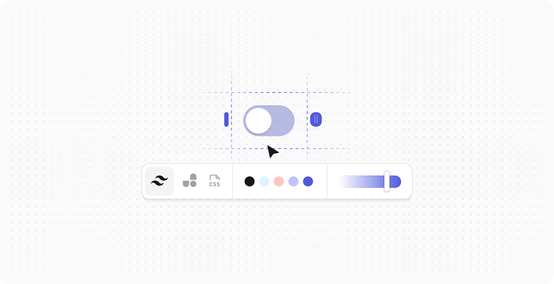 Switch customization UI: Edit toggle style, color, and theme using Tailwind or CSS tools.